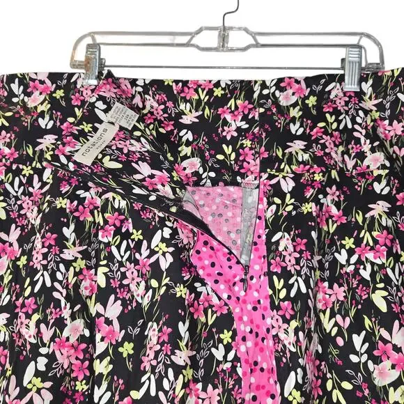 Notations Women 24W Floral SKirt Black Pink Polka Dot Cottagecore Romantic - Picture 14 of 16